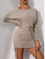 billiga Enkel klänning-Kvinnors mini klänning t-shirt klänning tee klänning enfärgad bandageklänning kroppsnära klänning grundläggande avslappnad semester daglig vanlig passform vanlig långärmad rundhalsad khaki sommar