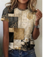 cheap Floral tee-Women&#039;s T Shirt Plaid Casual Short Sleeve Round Neck Regular Tops Daily Print Khaki Summer