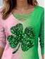 cheap St Patrick&#039;s T-shirts-St. Patrick Women&#039;s T Shirt Casual Long Sleeve V Neck Regular Tops Daily Cut Out Print Green Spring Fall
