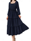 economico Abiti floreali-Per donna Vestito longuette Abito da ospite di nozze Boho Elegante Boemia Moda Morbido Manica lunga Squadrata Nero Rosa Vino Blu marino Primavera Autunno Inverno