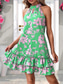 cheap Floral Dress-Women&#039;s Mini Dress Sundress Halter Dress Vacation Beach Vacation Casual Daily Regular Fit Graphic Sleeveless Halter Neck Red Green Summer