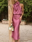 cheap Cocktail Dress-Women&#039;s Long Dress Maxi Dress Prom Dress Casual Dress Satin Dress Summer Dress Fashion Outdoor Holiday Date Regular Fit Plain Sleeveless Halter Neck Black Apricot Rose Pink Summer Spring