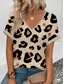 cheap Art&amp;Design tee-Women&#039;s T Shirt Leopard Stylish Casual Short Sleeve V Neck Regular Tops Daily Print Khaki Summer