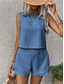 cheap Essential Faux Co-ord Sets-Women's Blouse Faux Cotton Linen Baggy Shorts Sleeveless Crew Neck Solid Color Elegant Fashion Streetwear Casual Daily Outdoor Blue Black Orange Summer Regular Fit