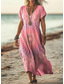 cheap Boho Dress-Women&#039;s Maxi Dress Casual Dress A Line Dress Stylish Casual Vacation Daily Regular Fit Floral Short Sleeve V Neck Light Pink Light Purple Purple Beige Spring Fall