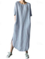 cheap Dresses-Women&#039;s Midi Dress Linen-Inspired Dresses Casual Dress Cotton Linen Dress Stylish Casual Vacation Daily Date Regular Fit Plain Half Sleeve Crew Neck White Blue Gray Summer Spring