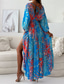 cheap Elegant Floral Dresses-Women's Long Dress Maxi Dress Casual Dress Summer Dress Print Dress Fashion Outdoor Holiday Date Regular Fit Floral Long Sleeve Deep V Blue Purple Green Summer Spring