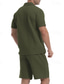 olcso Férfi Basic Tees szettek-Férfi Ostya Melegítő Pólóing és rövidnadrág Készlet Outfit készlet Polo gallér Negyed irányítószám Szabadtéri Napi Sport Zseb Zsinór 2 db Sima Fekete Fehér Khakizöld Poliészter Sportruházat