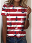 cheap Stripe&amp;Geometric tee-Women&#039;s T Shirt Floral Casual Short Sleeve Round Neck Regular Tops Daily Print White Wine Navy Blue Blue Dusty Blue Summer