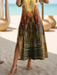 cheap Boho Dress-Women&#039;s Maxi Dress Black Dress Long Sleeve Boho Dress Elegant Vintage Butterfly Sleeve Vacation Beach Regular Fit Graphic Geometric Polka Dot Short Sleeve Crew Neck Yellow Spring Fall
