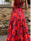 preiswerte Blumenkleider-Damen Maxikleid Korsett Kleid Wickel Kleid A-Linie Kleid Rüsch Kleid Bohemia Vintage Boho Ausgestellter Ärmels Urlaub Feiertag Cocktail Party Floral Grafik Kurzarm Rundhals Rot