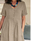 זול שמלות פו המהותיות-בגדי ריקוד נשים שמלת מידי פשתן כותנה דמוי עור שמלת שיפט אלגנטית וינטאג' בסיסי קזו'אל יומי חופשה רגיל אחיד שרוולים קצרים צווארון V פול לבן תלתן חאקי קיץ אביב