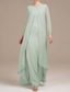 cheap With Jacket-Two Piece Mother of the Bride Dress Elegant Vintage Simple Crew Neck Floor Length Chiffon Long Sleeve Jacket Dresses with Solid Color