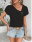 cheap Plain tee-Women&#039;s T Shirt Plain Fashion Modern Casual Short Sleeve V Neck Regular Tops Daily Weekend Buttons Black Navy Blue Orange Green Beige Summer