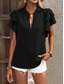 cheap Work Tops-Women&#039;s Shirt Blouse Solid Color Stylish Casual Short Sleeve V Neck Regular Tops Work Daily Holiday Ruffle Black Wine Blue Green Summer Spring