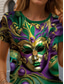 cheap Art&amp;Design tee-Carnival Women&#039;s T Shirt Graphic Casual Short Sleeve Round Neck Regular Tops Daily Print Green Summer