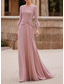 baratos Comprimento do chão-Vestido Mãe da Noiva Sereia  Trompete Vestido Elegante Gola Redonda Comprimento de Chão Chiffon Crepe Manga de 3/4 com Broche de Cristal
