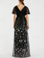 cheap Floor Length-Floral A-Line Dress Mother of the Bride Dress Elegant Vintage V Neck Floor Length Tulle Short Sleeve with Embroidery Flower