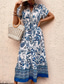 voordelige Vakantie Boho Jurk-Dames Maxi-jurk A lijn jurk Bloemetjesjurk Boho-jurk Stijlvol Casual Vakantie Casual Dagelijks Normale pasvorm Bloemig Korte mouw V-hals blauw Zomer Lente
