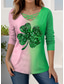 cheap St Patrick&#039;s T-shirts-St. Patrick Women&#039;s T Shirt Casual Long Sleeve V Neck Regular Tops Daily Cut Out Print Green Spring Fall