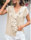 cheap Plain Tops-Women&#039;s Shirt Blouse Solid Color Elegant Daily Stylish Short Sleeve Batwing Sleeve V Neck Regular Tops Work Daily Evening Party Buttons Orange Green Beige Summer Spring