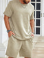 cheap Men&#039;s Tracksuit &amp; Hoodie-Men&#039;s Waffle Tracksuit T shirt &amp; Shorts Set Outfit Set Crew Neck Outdoor Daily Sports Pocket Drawstring 2 Piece Plain Black White Khaki Polyester Activewear Classic Casual Summer