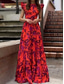 preiswerte Blumenkleider-Damen Maxikleid Korsett Kleid Wickel Kleid A-Linie Kleid Rüsch Kleid Bohemia Vintage Boho Ausgestellter Ärmels Urlaub Feiertag Cocktail Party Floral Grafik Kurzarm Rundhals Rot