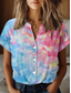 abordables Tops de Arte y Diseño para Mujeres-Camisa de mujer ombre geométrica elegante camiseta de playa de manga corta cuello regular tops diarios estampado de botones azul primavera otoño