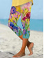 baratos Estampa Floral-Calças Leggings Capri Femininas Alta Elasticidade Moda de Férias Comprimento no Tornozelo Cintura Média Estampas Florais Térmico Quente Respirável Macio Férias Casual Dia a Dia Amarelo Claro Verão