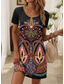 billige Boho-kjoler-Dame Mini kjole Uformell kjole Fritid Daglig Normal Grafisk Paisly Kortermet Crew-hals Svart Sommer
