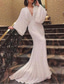 baratos BRANCO-Vestido de Gala Sereia  Trompete Vestido Vintage Formal Prom Comprimento do Chão Manga Longa Decote em V Lantejoulas com Glitter Lantejoula