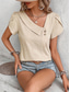 cheap Plain tee-Women&#039;s T Shirt Plain Fashion Modern Casual Short Sleeve V Neck Regular Tops Daily Weekend Buttons Black Navy Blue Orange Green Beige Summer
