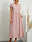 abordables Vestidos-Mujer Vestido Midi Vestidos inspirados en el lino Vestido informal Vestido de lino de algodón Vestido de una línea Elegante Casual Vacaciones Diario Cita Ajuste regular Plano Manga Corta Cuello Barco