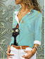 cheap Animals Tops-Women&#039;s Shirt Cat Casual Long Sleeve Shirt Collar Regular Tops Daily Buttons Print Green Spring Fall