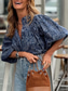 cheap Women&#039;s Graphic Tops-Women&#039;s Shirt Floral Fashion Modern Casual Long Sleeve V Neck Regular Tops Daily Weekend Print Blue Summer