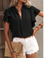 cheap Work Tops-Women&#039;s Shirt Blouse Solid Color Stylish Casual Short Sleeve V Neck Regular Tops Work Daily Holiday Ruffle Black Wine Blue Green Summer Spring