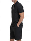 olcso Férfi Basic Tees szettek-Férfi Ostya Melegítő Pólóing és rövidnadrág Készlet Outfit készlet Polo gallér Negyed irányítószám Szabadtéri Napi Sport Zseb Zsinór 2 db Sima Fekete Fehér Khakizöld Poliészter Sportruházat