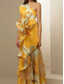 cheap YELLOW-Yellow A-Line Evening Gown Vintage Dress Formal Prom Floor Length Sleeveless One Shoulder Satin with Glitter Floral Print Ruffles Wedding Guest Dress 2025