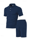 cheap Men&#039;s Tracksuit &amp; Hoodie-Men&#039;s Jacquard Tracksuit Polo Shirt &amp; Shorts Set Outfit Set Lapel Outdoor Daily Sports Pocket Drawstring 2 Piece Plain Black White Navy Blue Polyester Activewear Classic Casual Summer