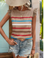 billige Tanks og camisole til kvinner-Dame Camisole Tank Top Stilren Casual Uten Ermer Rund Hals Vanlige Topper Daglige Volang Print Svart Hvit Khaki Grå Sommer