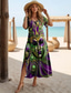 cheap Art&amp;Design Dress-Women&#039;s Maxi Dress Long Sleeve Boho Dress Elegant Vintage Butterfly Sleeve Vacation Beach Regular Fit Floral Graphic Vintage Short Sleeve Crew Neck Army Green Summer