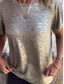 preiswerte Einfarbiges T-Shirt-Damen T Shirt Pailletten Einfach Mode Modern Lässig Kurzarm Rundhalsausschnitt Normale Oberteile Täglich Wochenende Silber Schwarz Gold Regenbogen Sommer Frühling
