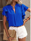 cheap Work Tops-Women&#039;s Shirt Blouse Solid Color Stylish Casual Short Sleeve V Neck Regular Tops Work Daily Holiday Ruffle Black Wine Blue Green Summer Spring
