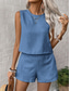 cheap Essential Faux Co-ord Sets-Women's Blouse Faux Cotton Linen Baggy Shorts Sleeveless Crew Neck Solid Color Elegant Fashion Streetwear Casual Daily Outdoor Blue Black Orange Summer Regular Fit