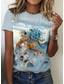 cheap Hawaiian tee-Women&#039;s T Shirt Rose Floral Graphic Elegant Vintage Fashion Short Sleeve Round Neck Regular Tops Daily Going out Weekend Print Sky Blue Summer