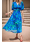 cheap Elegant Floral Dresses-Women's Midi Dress Graduation Dress Floral Dress Fashion Outdoor Graduation Going out Regular Fit Flower Short Sleeve V Neck Blue Black Light Green Red Summer