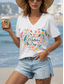 cheap Mother&#039;s Day Top-Mother&#039;s Day Women&#039;s Blouse Heart Floral Mom Casual Short Sleeve V Neck Regular Tops Daily Going out Beach Wear Print Black White Summer