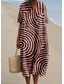 abordables Robe Rayée et Géométrique-Robe midi pour femme, robe d&#039;été, robe trapèze, vacances, décontractée, plage, lin, comme pour sortir, coupe ample, manches courtes, col en V, bordeaux, orange, blanc cassé, gris foncé