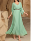 ieftine Sub $129,99-Rochie Verde Mama Miresei Elegantă Casuală Decolteu în V Lungime Pe Podea Chiffon Mâneci 3/4 cu Cristale
