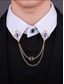 baratos Gravatas masculinas e gravatas borboleta-broche de corrente de colarinho de gema azul vintage – elegante broche de lapela de corrente dupla para homens e mulheres, acessório de camisa e terno estilo gótico vitoriano, joias formais para casamento e festa